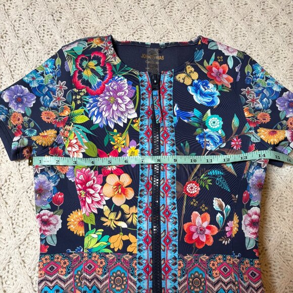 NWOT Johnny Was Floral Zip Rash Guard One-Piece‎ Swimsuit Navy Multicolor XS - Picture 6 of 8